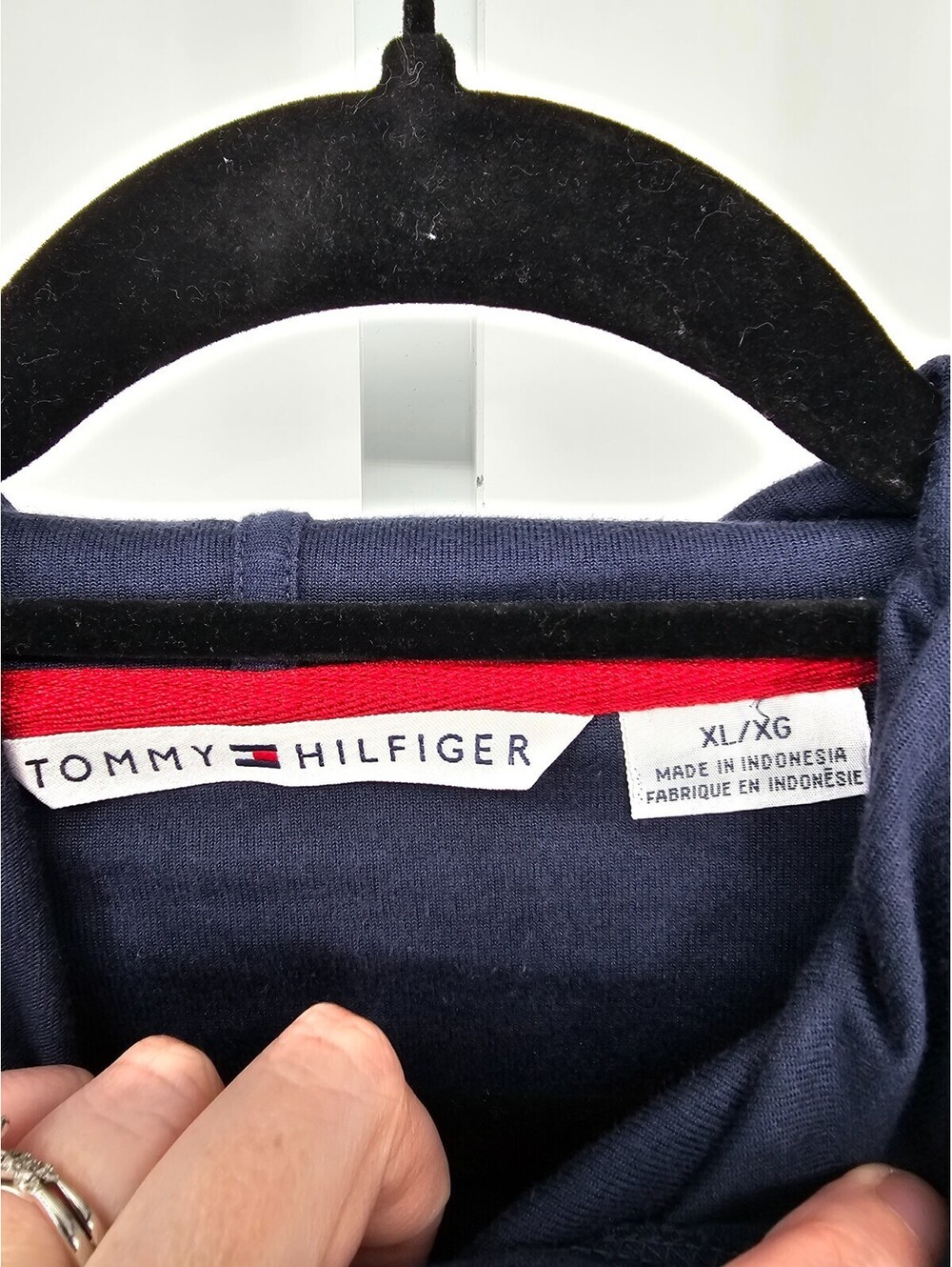 Tommy Hilfiger Womens Sz XL Pullover 3/4 Sleeve Hoodie Navy Blue Spell Out - Picture 3 of 4